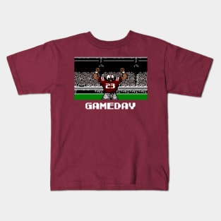 Maroon and Gray Football Gameday Retro 8 Bit Linebacker Kids T-Shirt